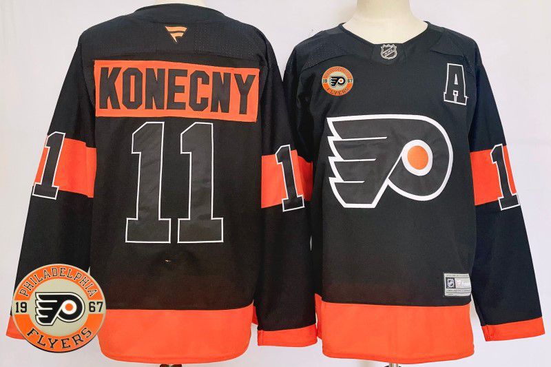 Men Philadelphia Flyers #11 Konecny Black Fanatics 2025 NHL Jersey style 1